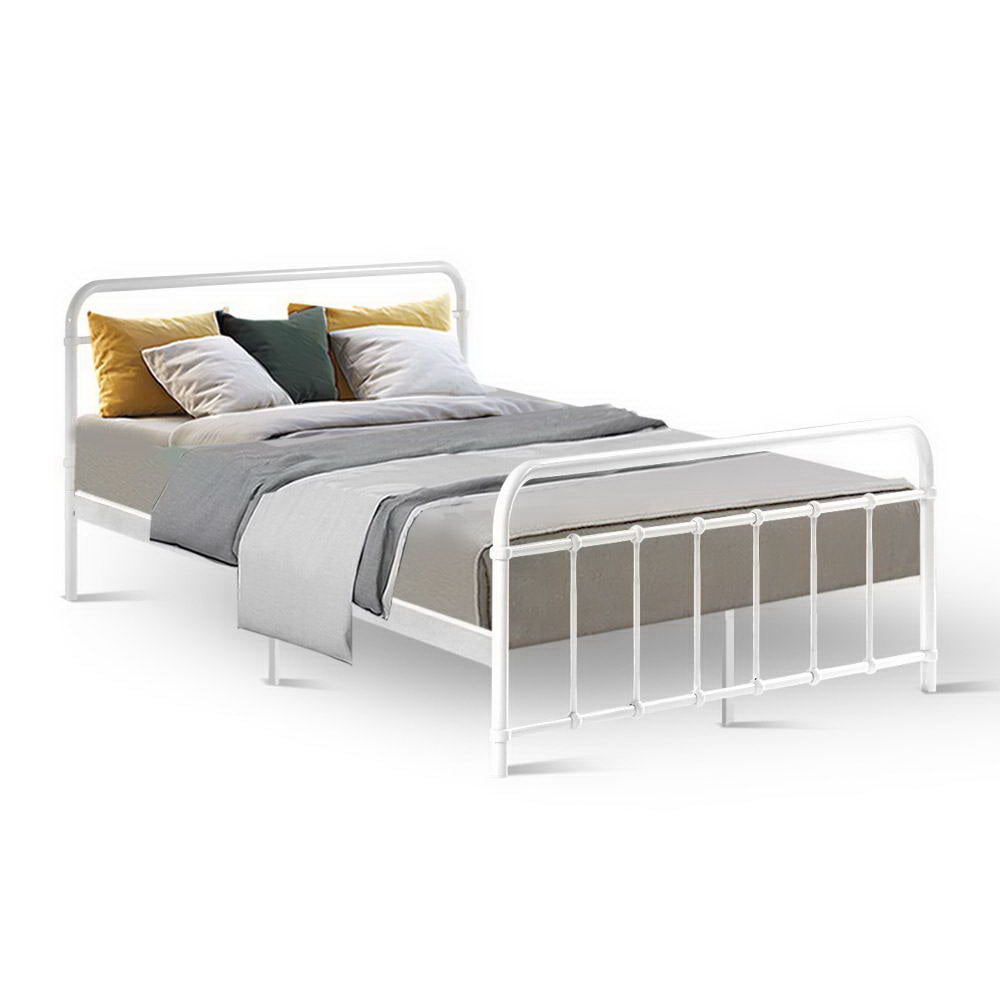 Artiss Bed Frame Metal Frames LEO - Double (White)-0