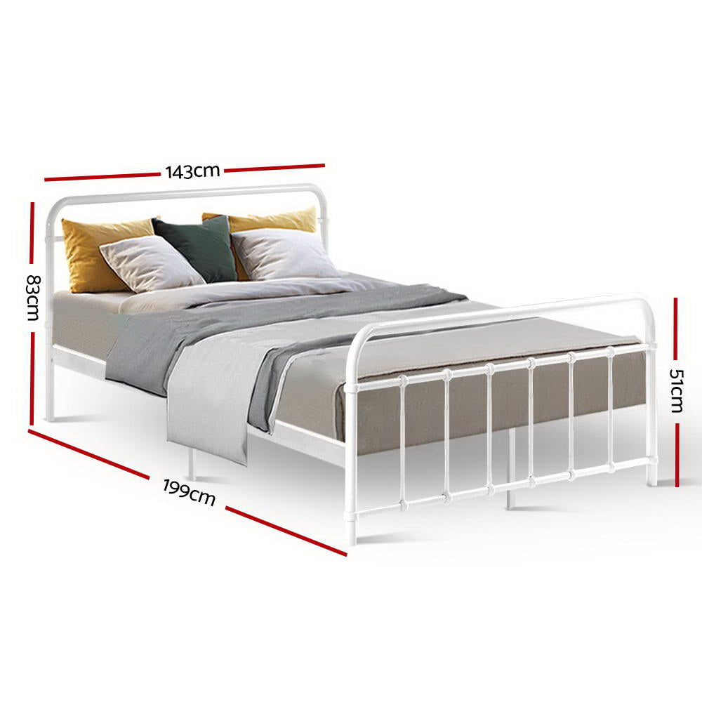 Artiss Bed Frame Metal Frames LEO - Double (White)-1