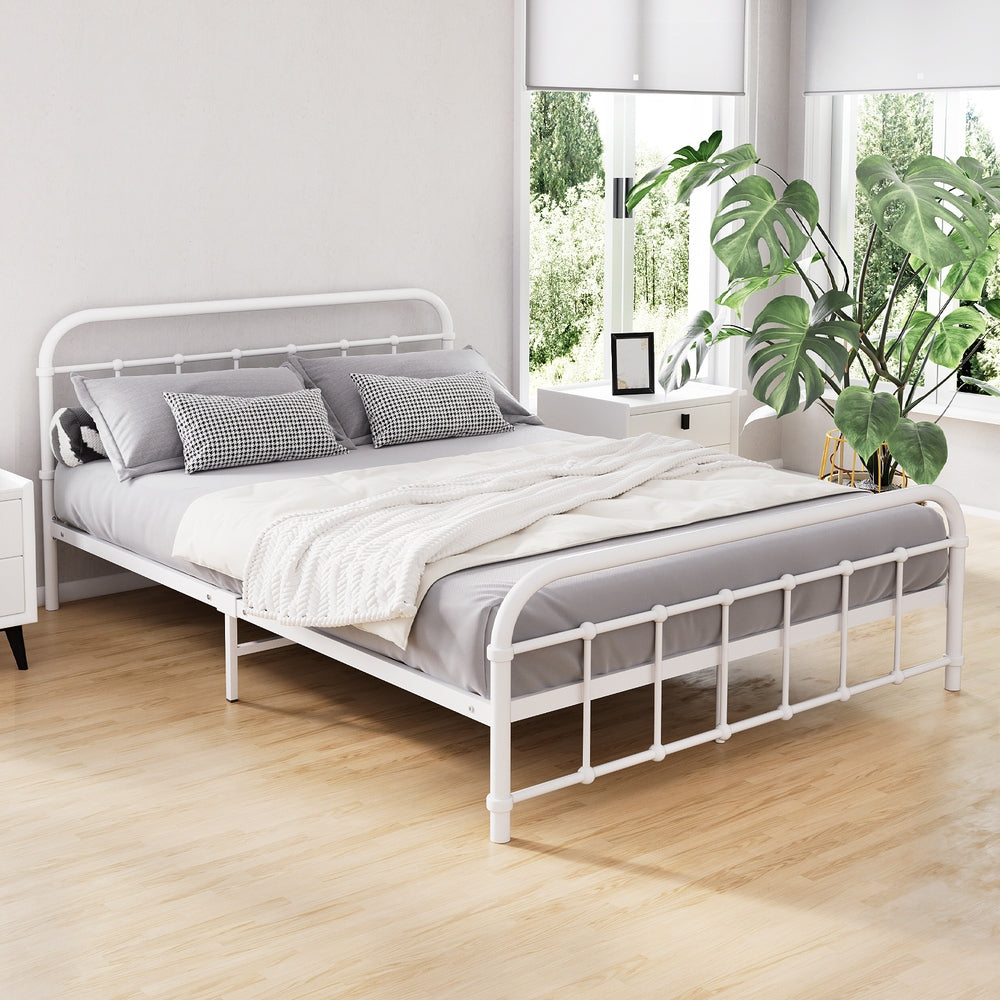 Artiss Bed Frame Metal Frames LEO - Double (White)-6