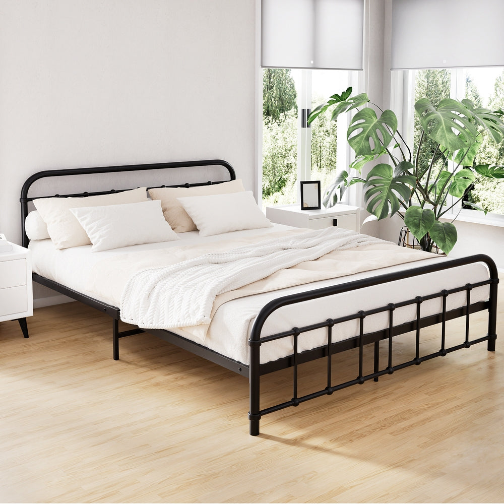 Artiss Bed Frame Metal Frames LEO - Queen (Black)-6