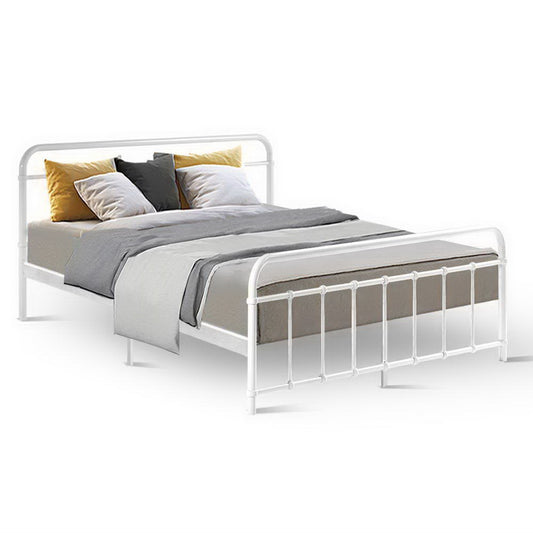 Artiss Bed Frame Metal Frames LEO - Queen (White)-0