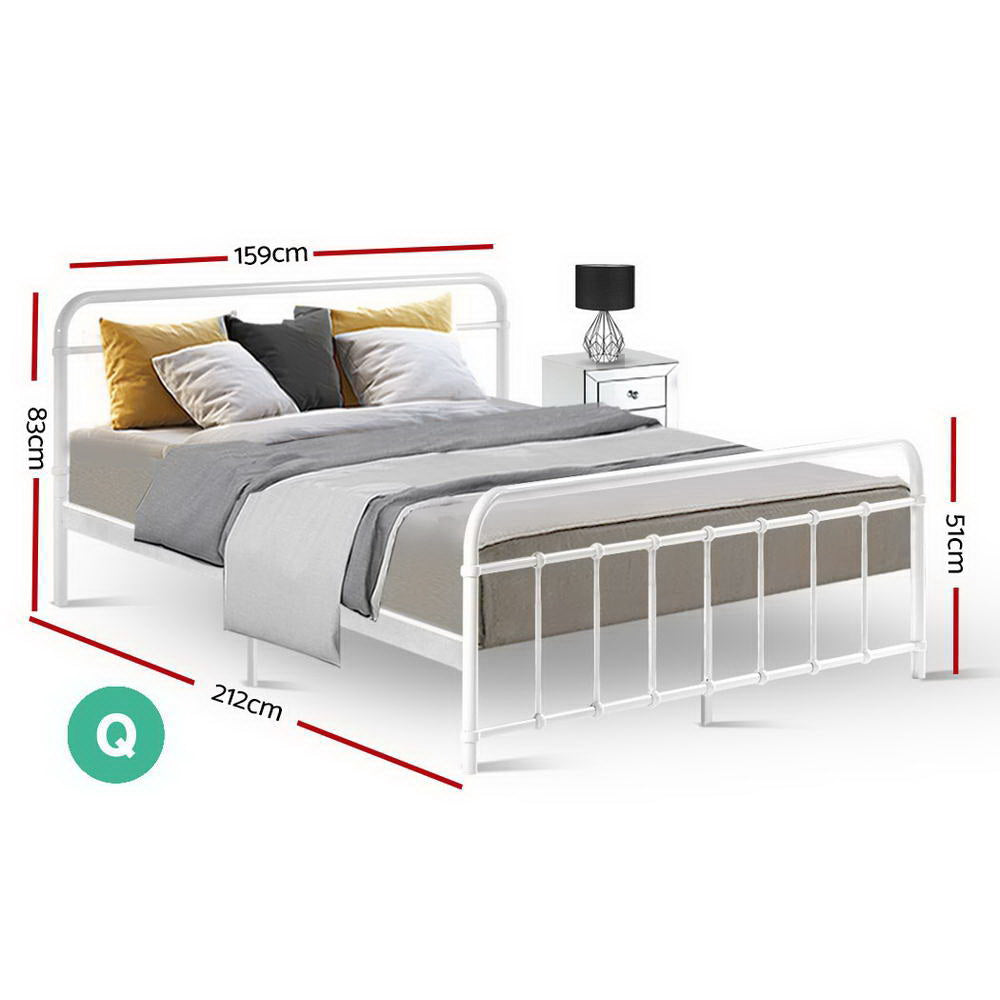 Artiss Bed Frame Metal Frames LEO - Queen (White)-1