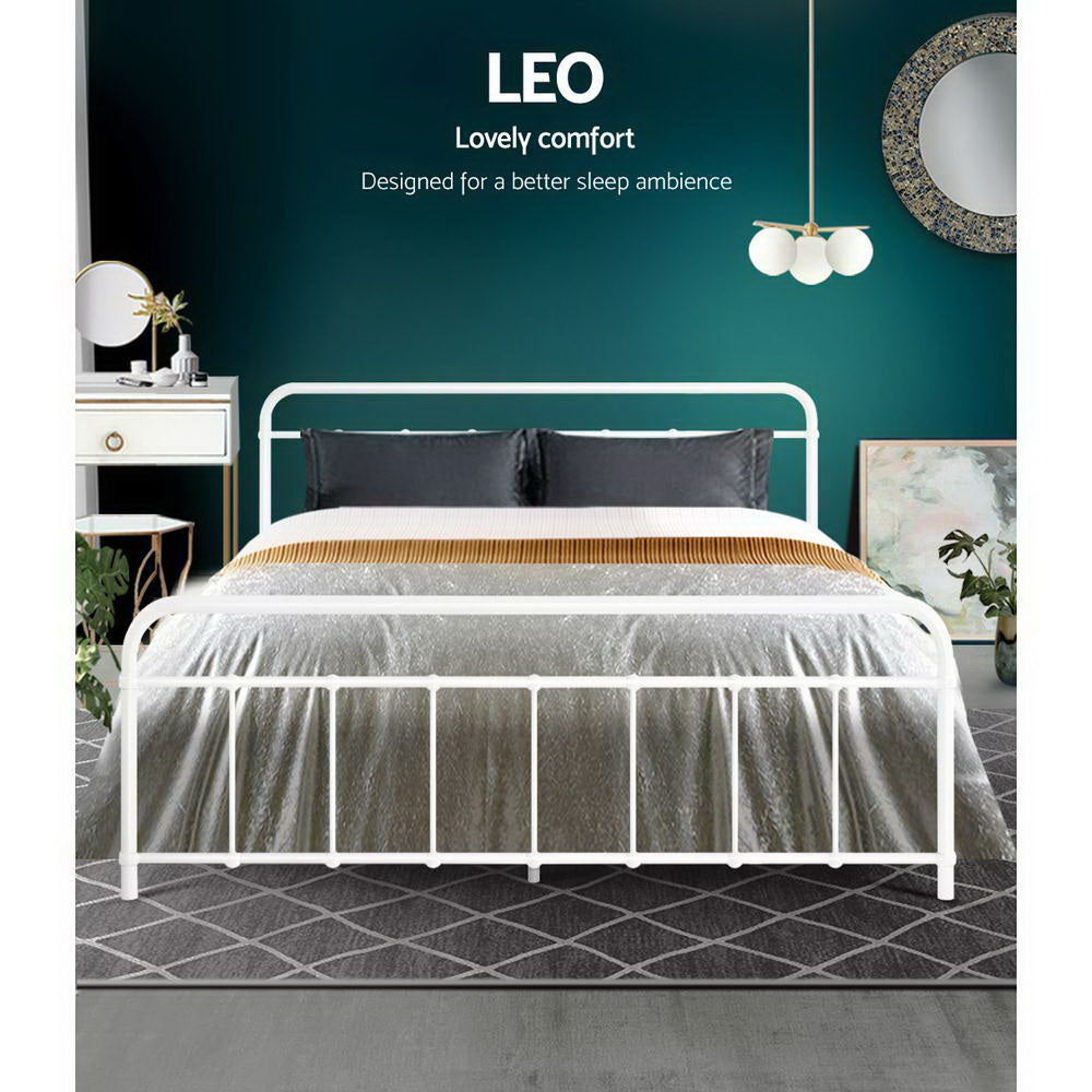 Artiss Bed Frame Metal Frames LEO - Queen (White)-2