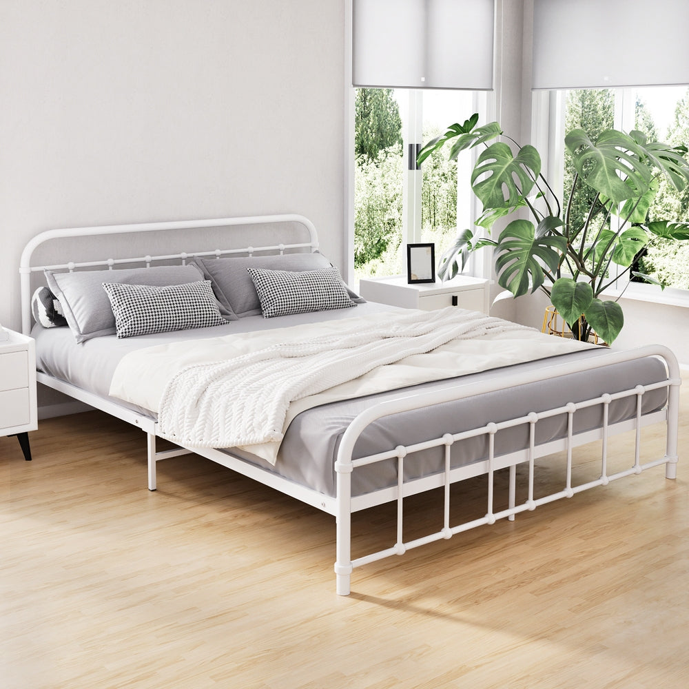 Artiss Bed Frame Metal Frames LEO - Queen (White)-6