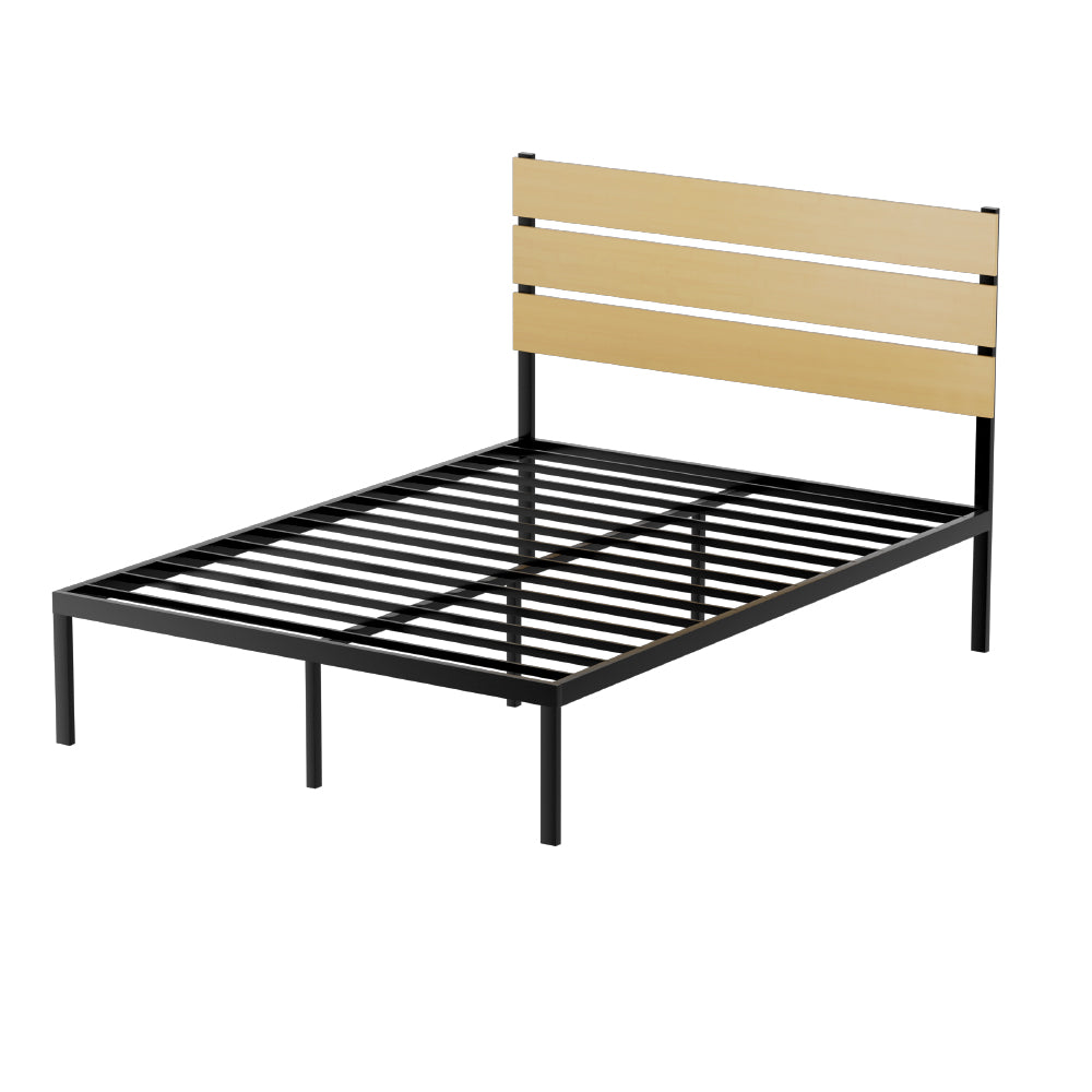 Artiss Bed Frame Double Size Metal Base Mattress Platform Foundation Black PAULA-0