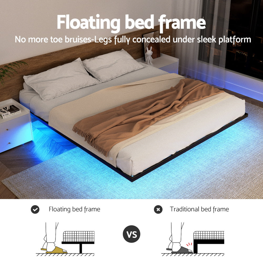 Artiss Double Bed Frame,Floating Metal Bed Frame with Smart LED Lights - Sturdy Metal Platform Bed Base, Silent Design, Tool-Free Assembly, 300KG Capacity for Home/Hotel/Master Bedroom​-3