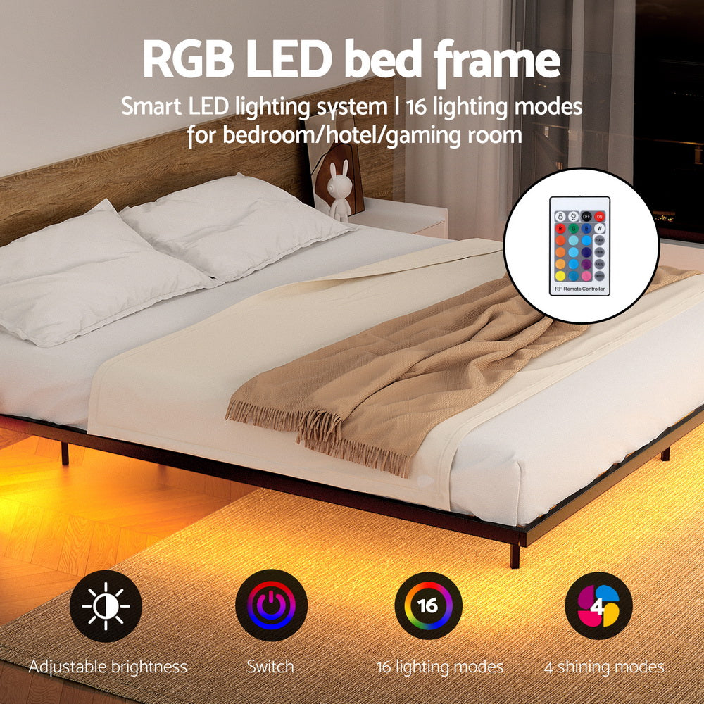 Artiss Double Bed Frame,Floating Metal Bed Frame with Smart LED Lights - Sturdy Metal Platform Bed Base, Silent Design, Tool-Free Assembly, 300KG Capacity for Home/Hotel/Master Bedroom​-4