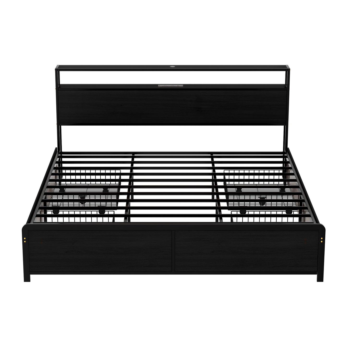 Artiss Metal Bed Frame King Size Storage Headboard Charge Station LED 4 Drawers-2