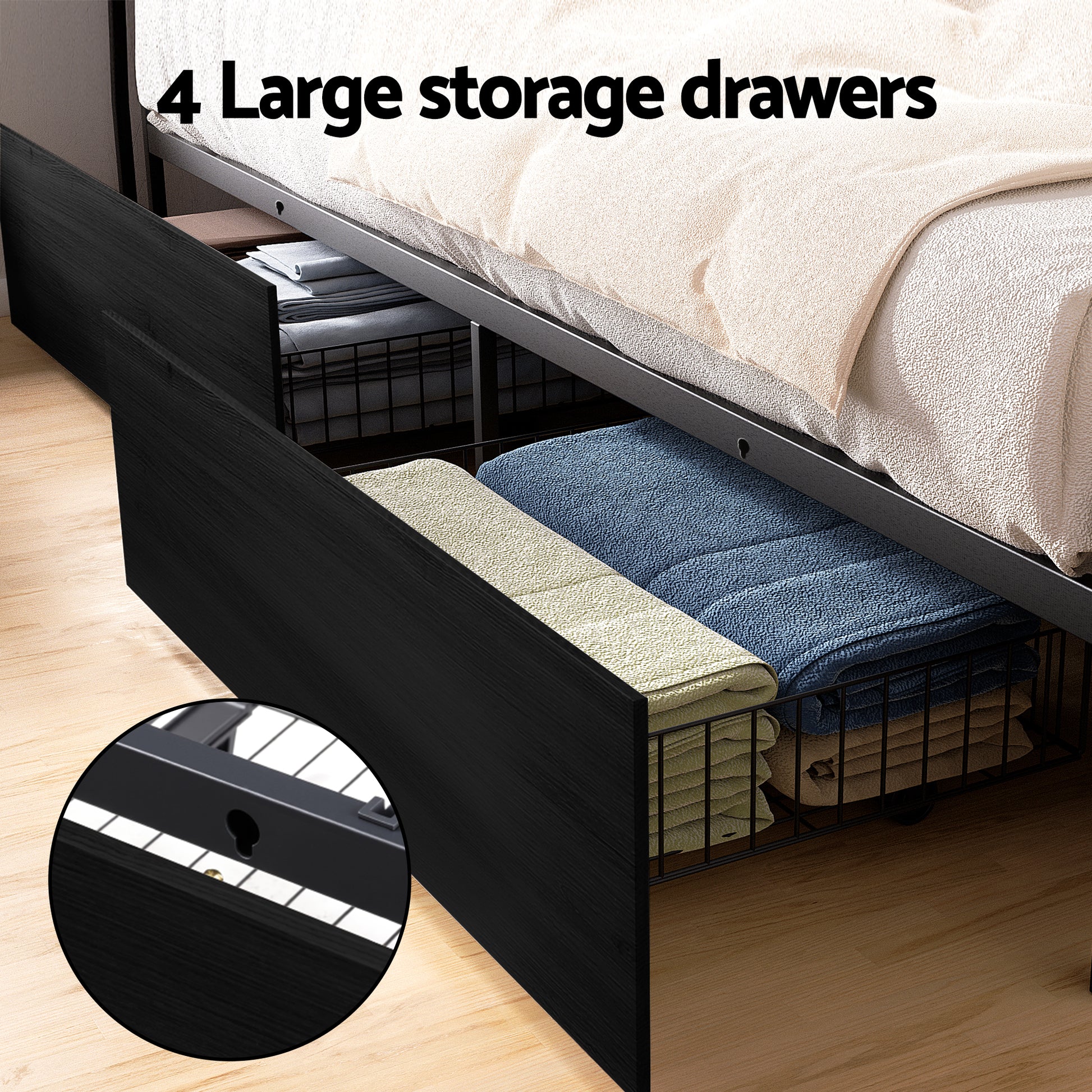 Artiss Metal Bed Frame King Size Storage Headboard Charge Station LED 4 Drawers-5