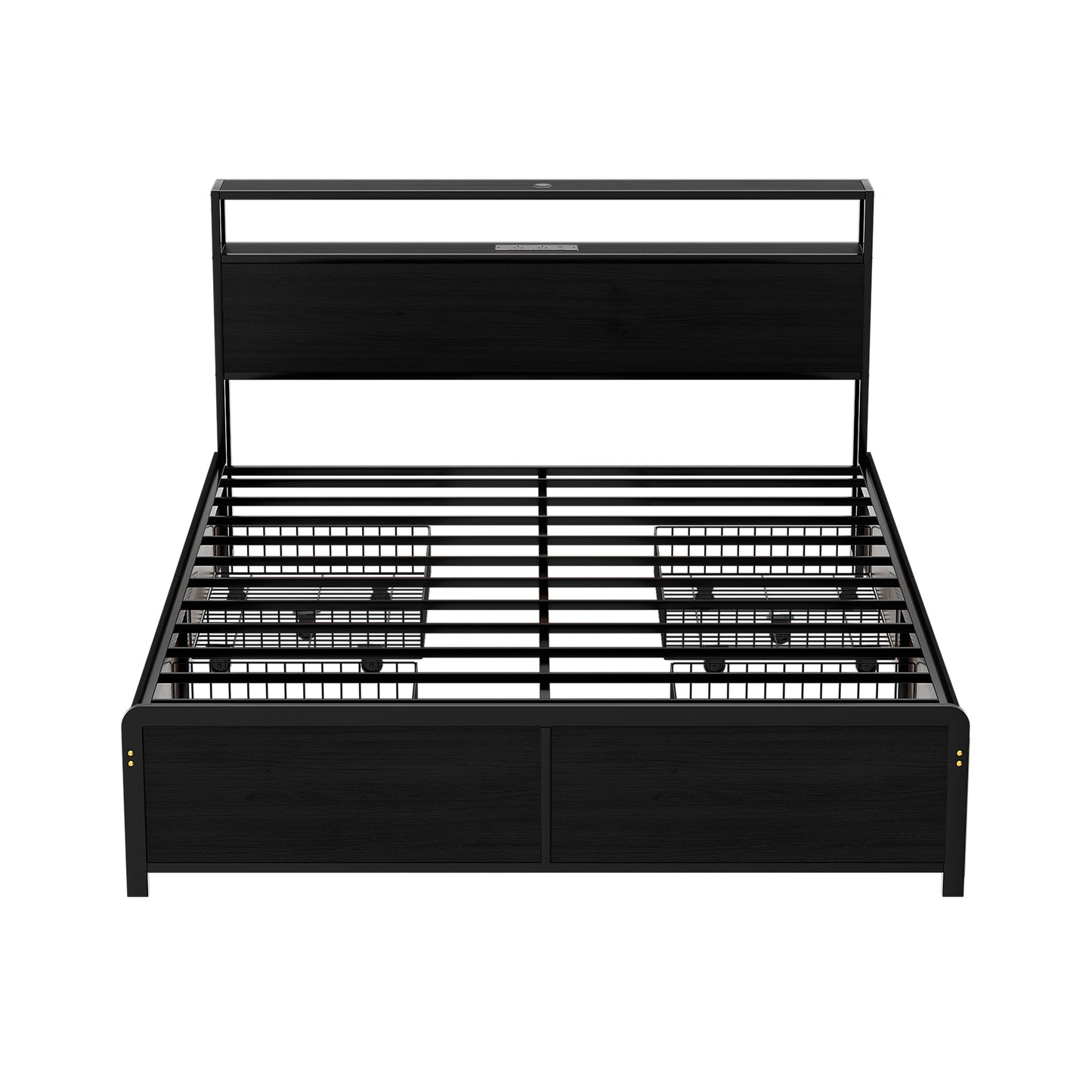 Artiss Metal Bed Frame Queen Size Storage Headboard Charge Station LED 4 Drawers-2