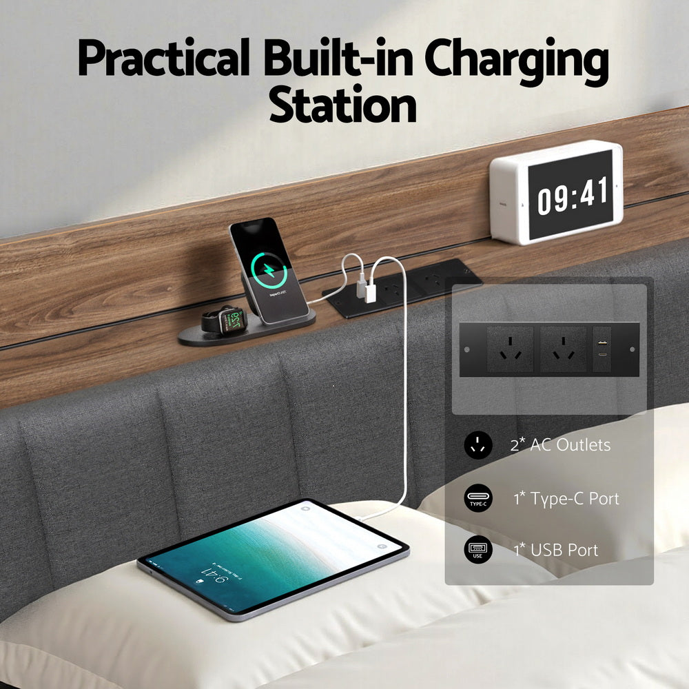 Artiss Metal Bed Frame King Size with 2-Tier Hidden Storage with Charging Station-3