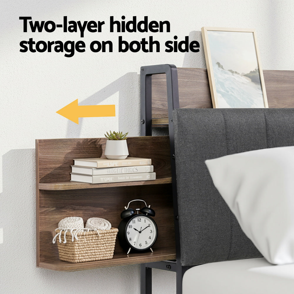 Artiss Metal Bed Frame Queen Size with 2-Tier Hidden Storage with Charging Station-4