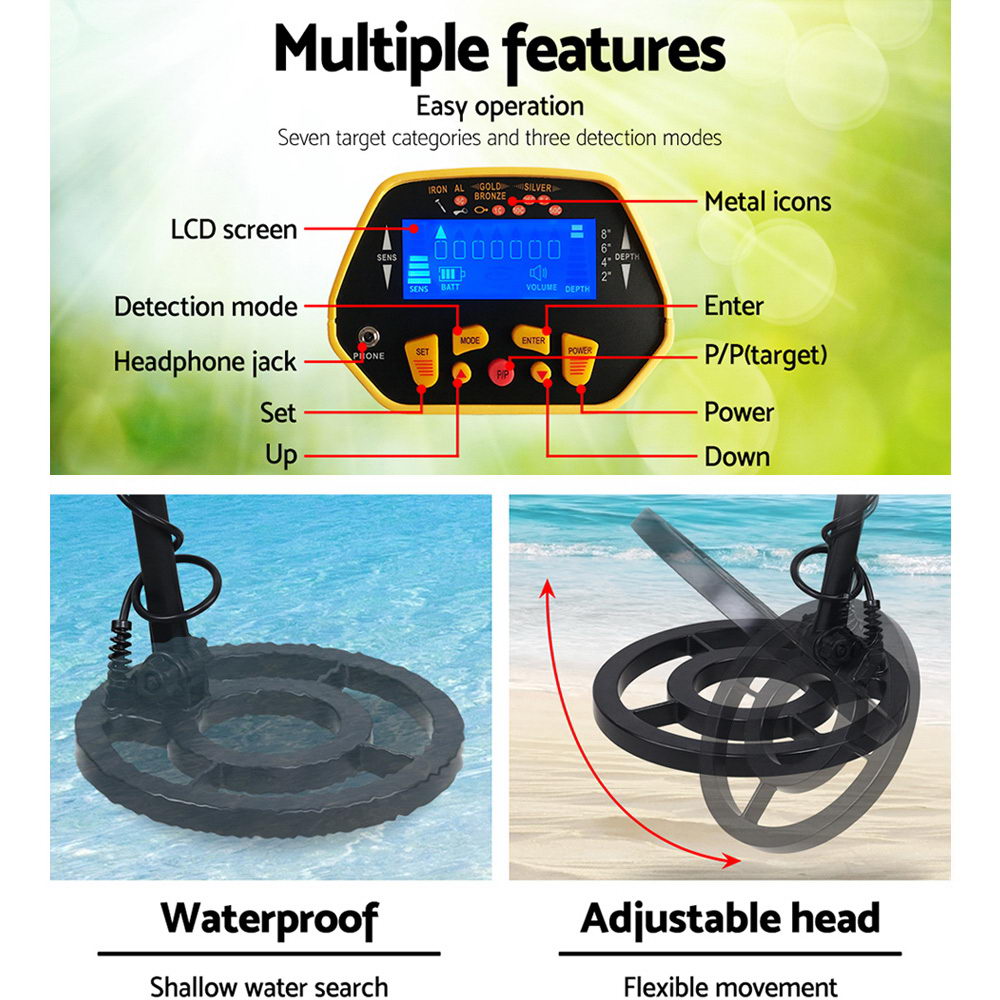 Metal Detector 180MM Deep Sensitive Waterproof Treasure Hunter Gold Digger Yellow-3