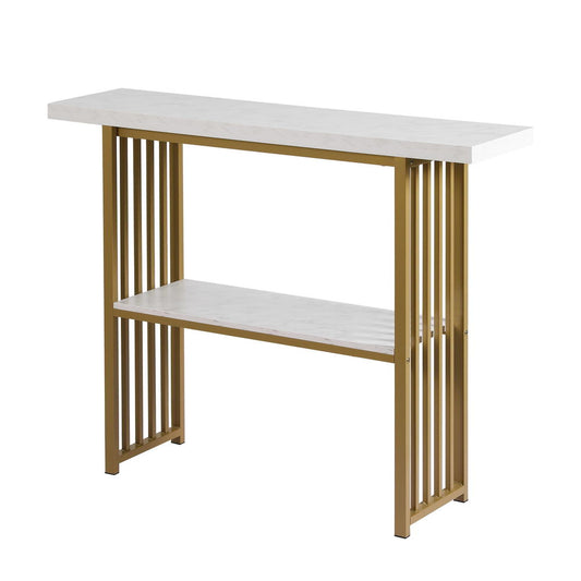 Artiss Console Table Marble Effect White&Gold-0