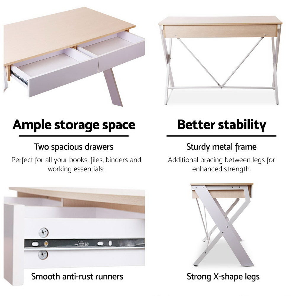 Artiss Computer Desk Drawer Oak 100CM-4