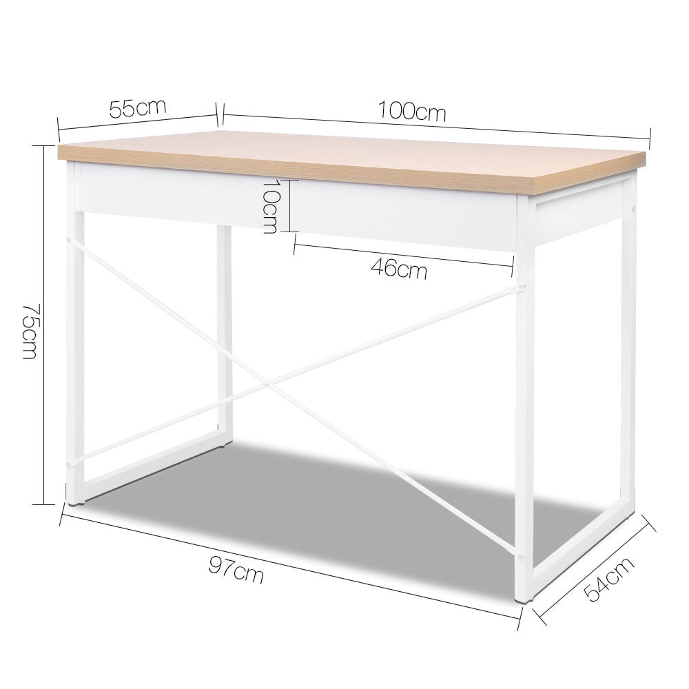 Artiss Computer Desk Drawer Storage Oak 100CM-1