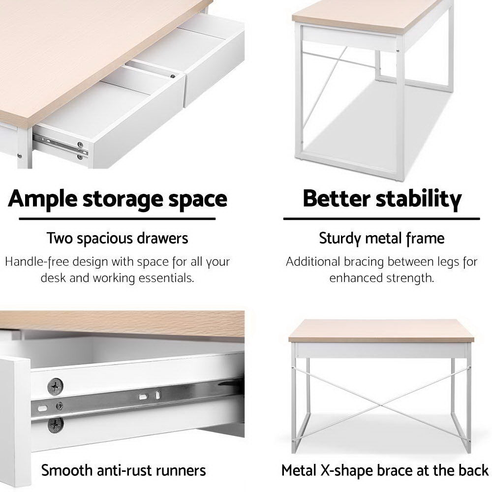 Artiss Computer Desk Drawer Storage Oak 100CM-4