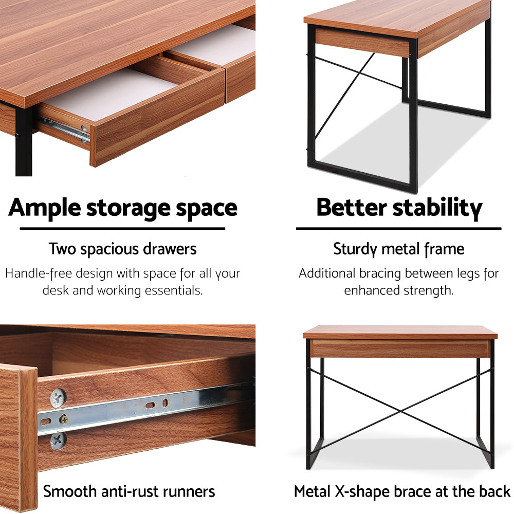 Artiss Computer Desk Drawer Storage Walnut 100CM-4