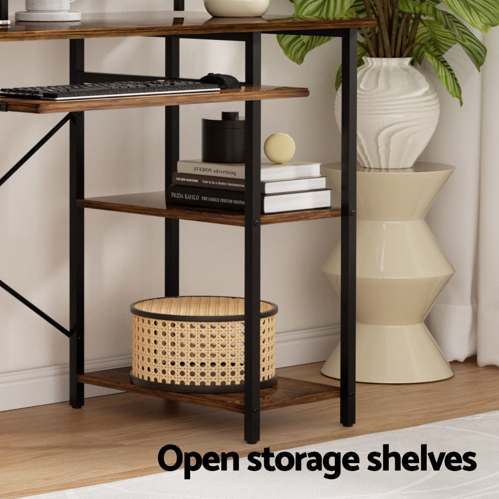 Artiss Computer Desk Laptop Desks Home Office Study Table Open Shelf Brown 120CM-5