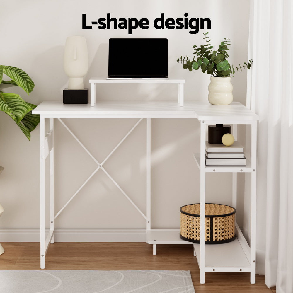 Artiss Computer Desk L-Shape Home Office Study Table Open Shelves White 100CM-3