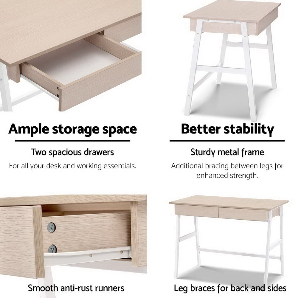 Artiss Computer Desk Drawer Cabinet Oak 100CM-4