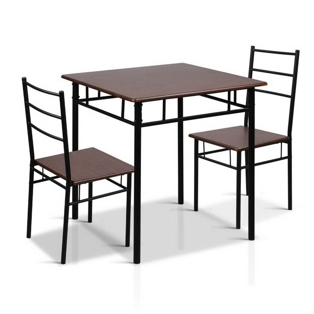 Artiss Dining Table And Chairs Set fo 3 Walnut-0