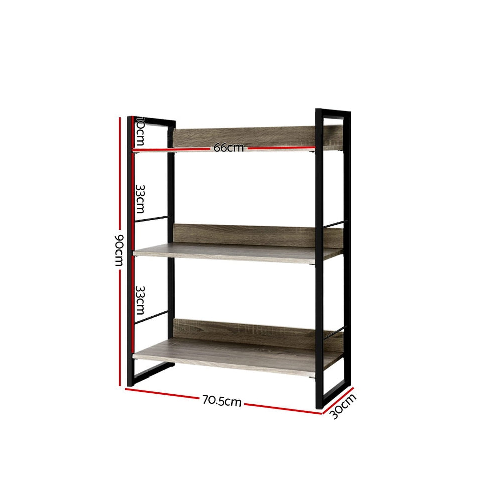 Artiss Bookshelf 3 Tiers - NOE Black and Oak-1