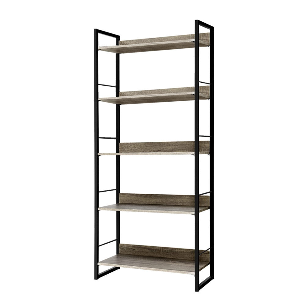 Artiss Bookshelf 5 Tiers - NOE Black and Oak-0