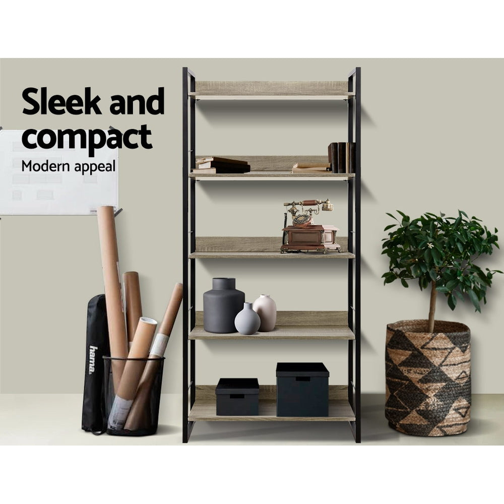 Artiss Bookshelf 5 Tiers - NOE Black and Oak-3