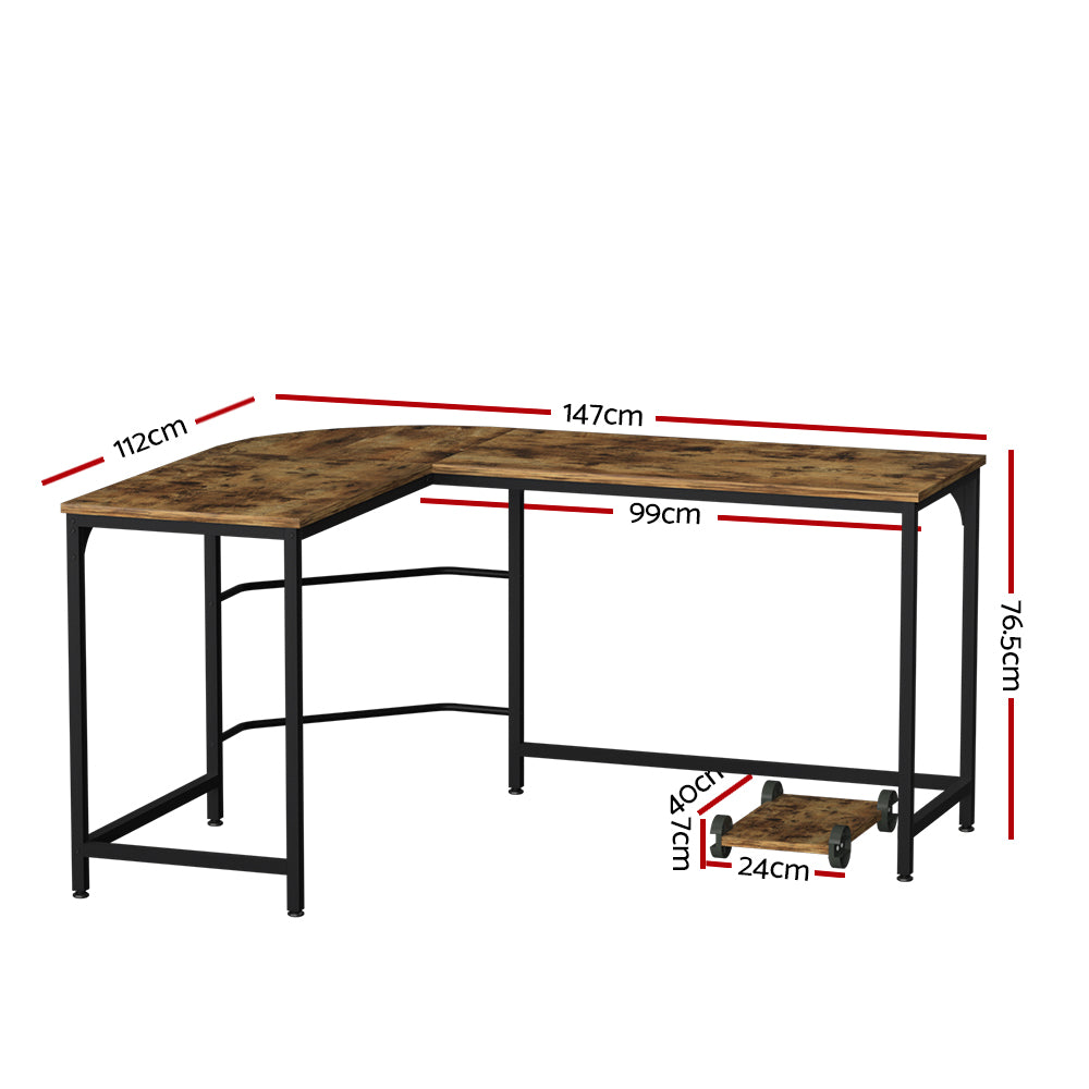 Artiss Computer Desk L-Shape CPU Stand Brown 147CM-1