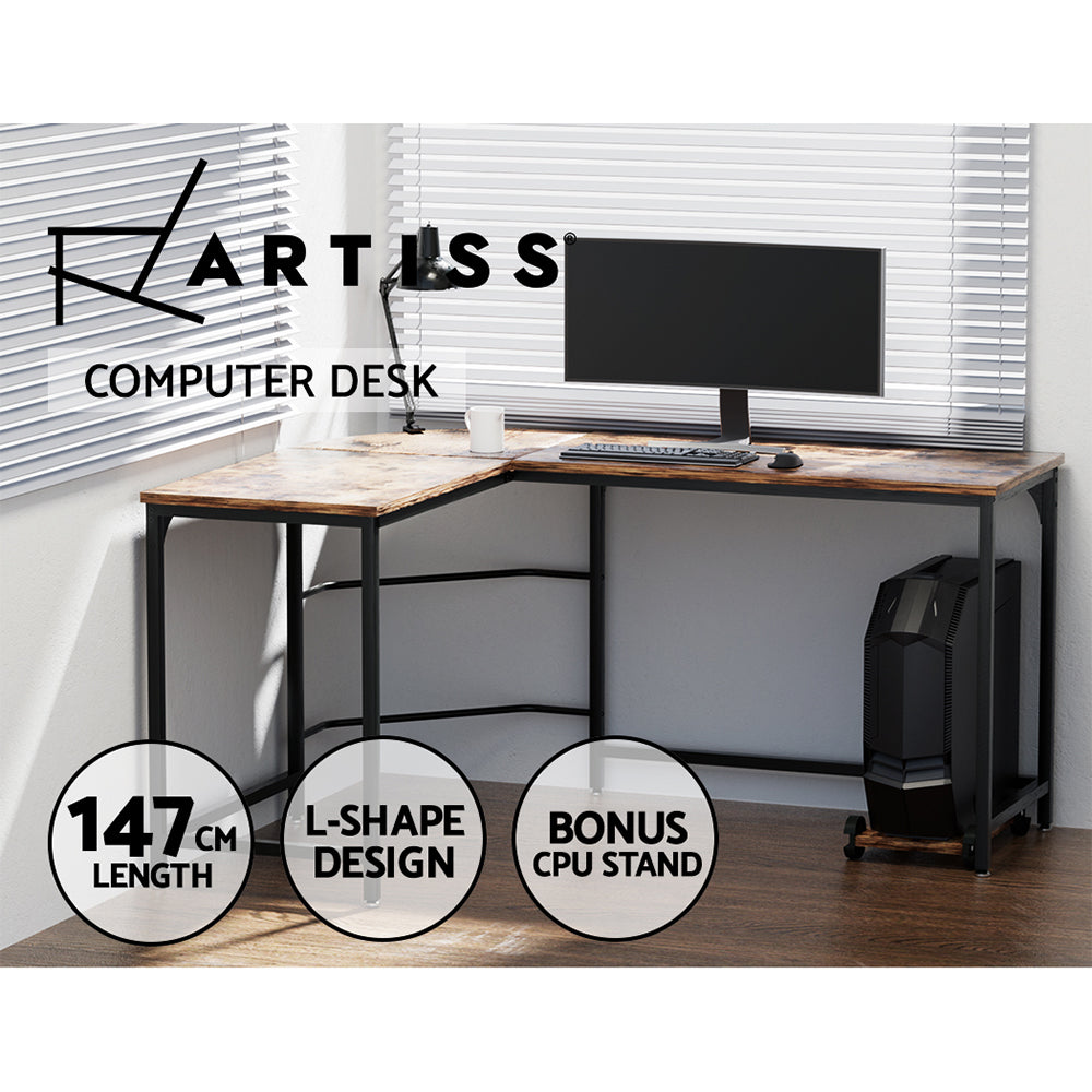 Artiss Computer Desk L-Shape CPU Stand Brown 147CM-4