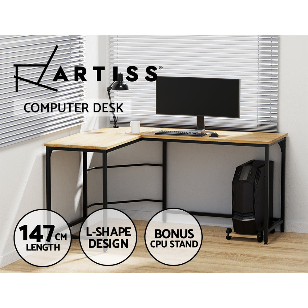 Artiss Computer Desk L-Shape CPU Stand Oak 147CM-4