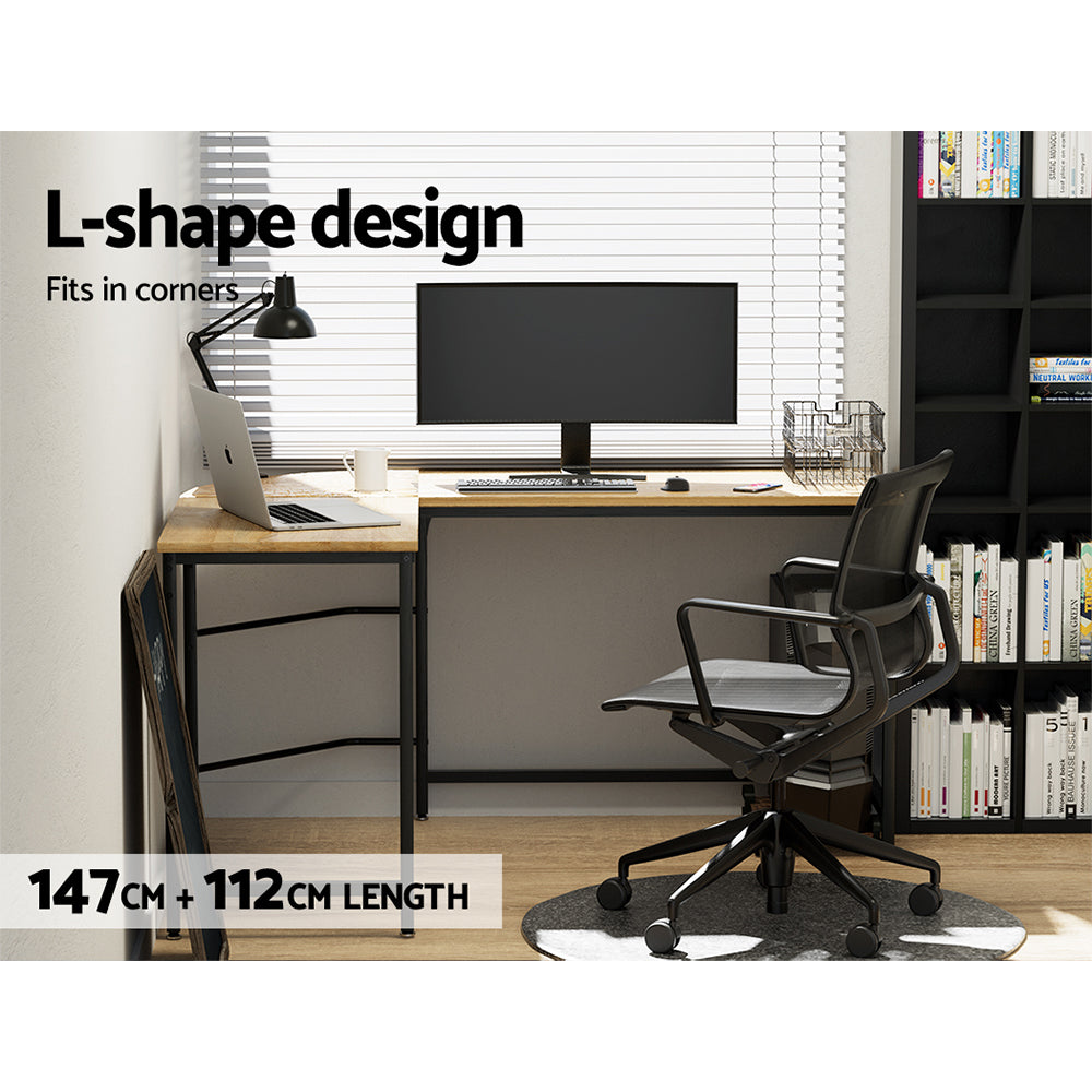 Artiss Computer Desk L-Shape CPU Stand Oak 147CM-5