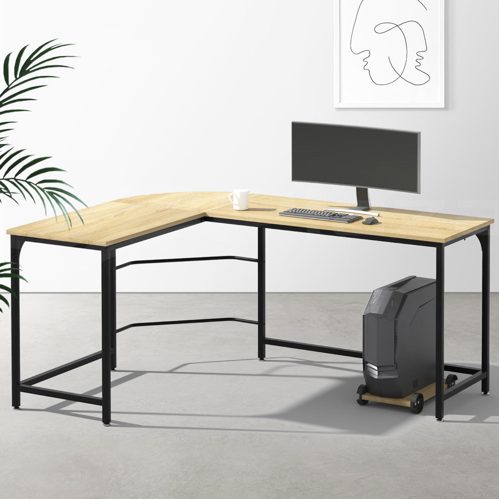 Artiss Computer Desk L-Shape CPU Stand Oak 147CM-7