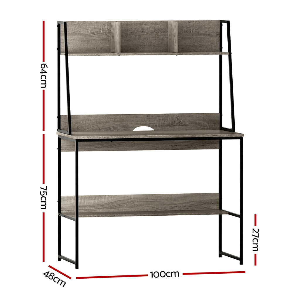 Artiss Computer Desk Bookshelf Storage Grey 100CM-1