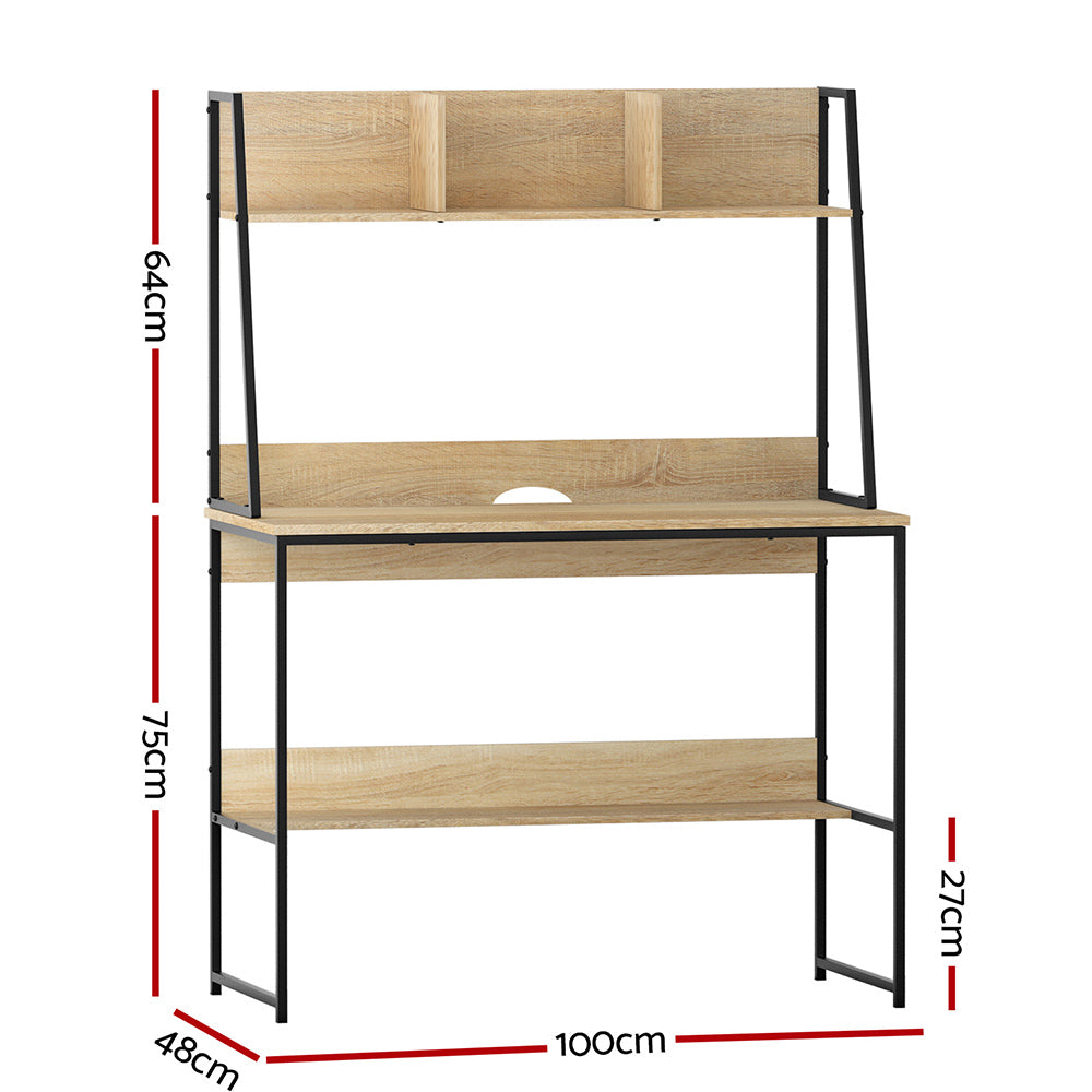 Artiss Computer Desk Bookshelf Storage 100CM Oak-1