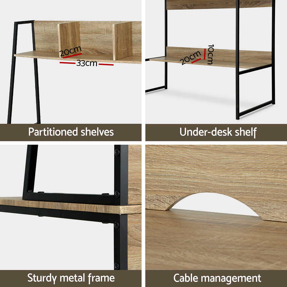 Artiss Computer Desk Bookshelf Storage 100CM Oak-5