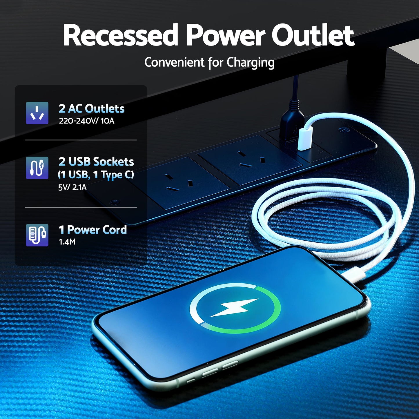 Artiss 145cm L Shaped Gaming Desk Computer Desk with LED Lights & Power Outlets