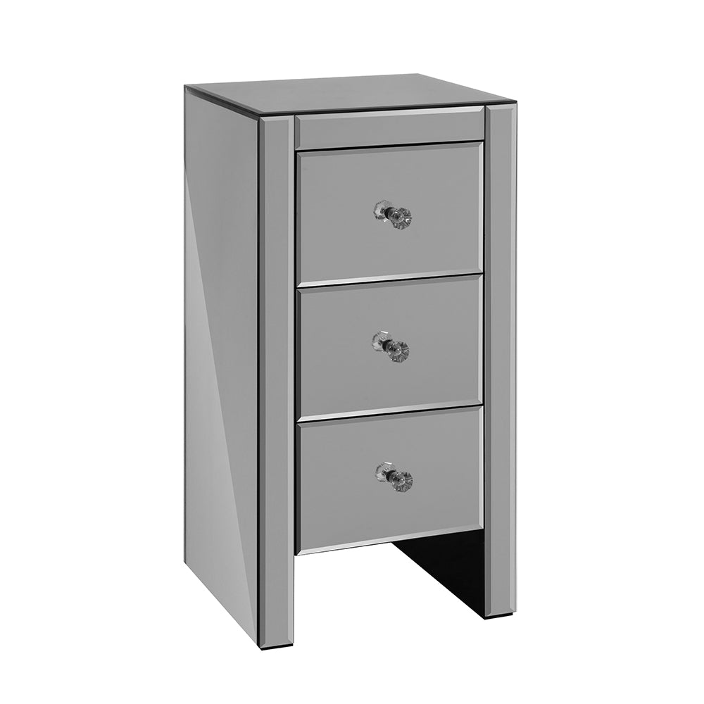 Artiss Bedside Table 3 Drawers Mirrored Glass - QUENN Grey-0