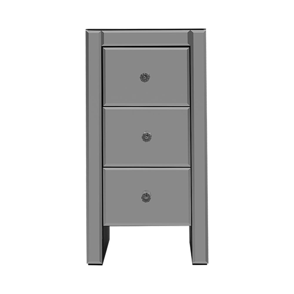 Artiss Bedside Table 3 Drawers Mirrored Glass - QUENN Grey-2