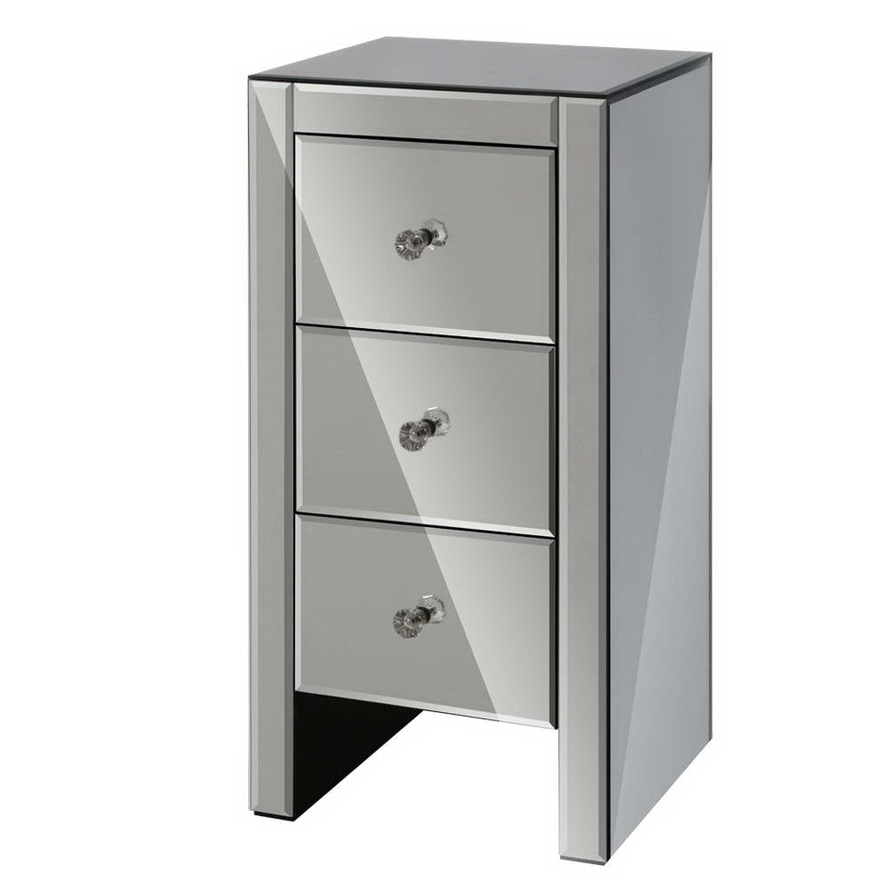 Artiss Bedside Table 3 Drawers Mirrored Glass - QUENN Grey-7