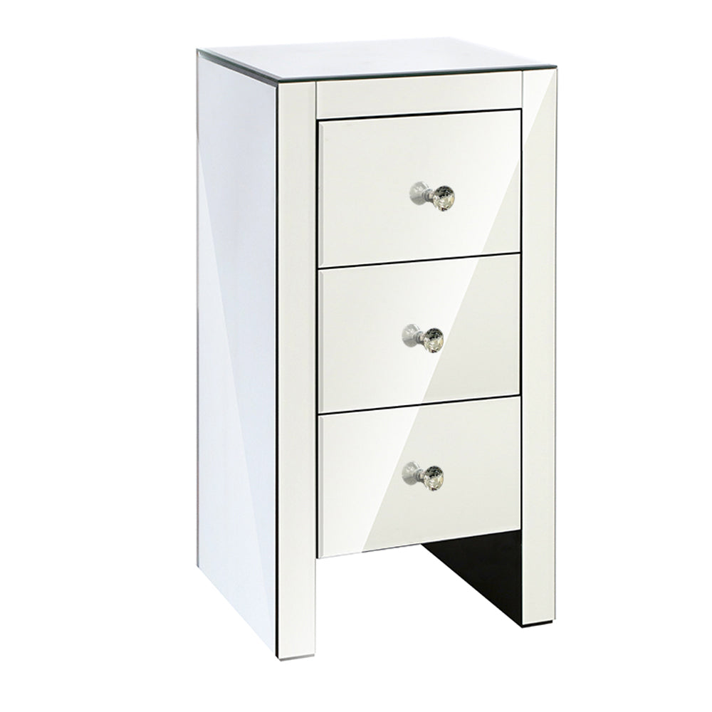 Artiss Bedside Table 3 Drawers Mirrored - QUENN Silver-0