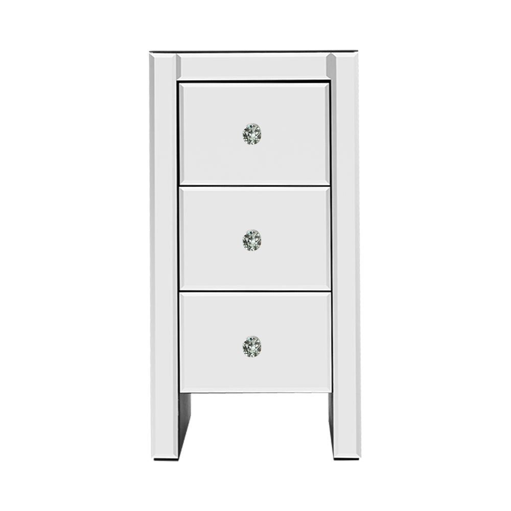 Artiss Bedside Table 3 Drawers Mirrored - QUENN Silver-2