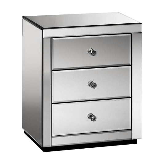 Artiss Bedside Table 3 Drawers Mirrored - PRESIA Grey-0