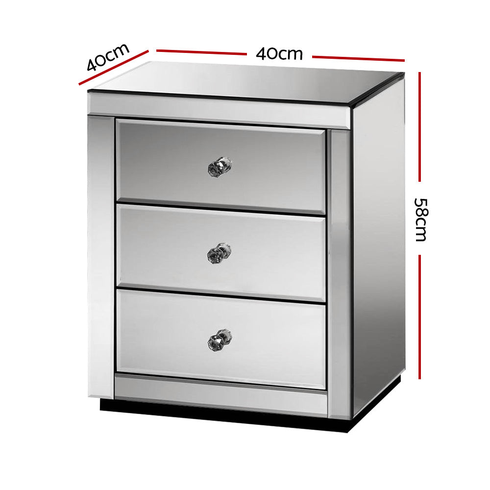 Artiss Bedside Table 3 Drawers Mirrored - PRESIA Grey-1