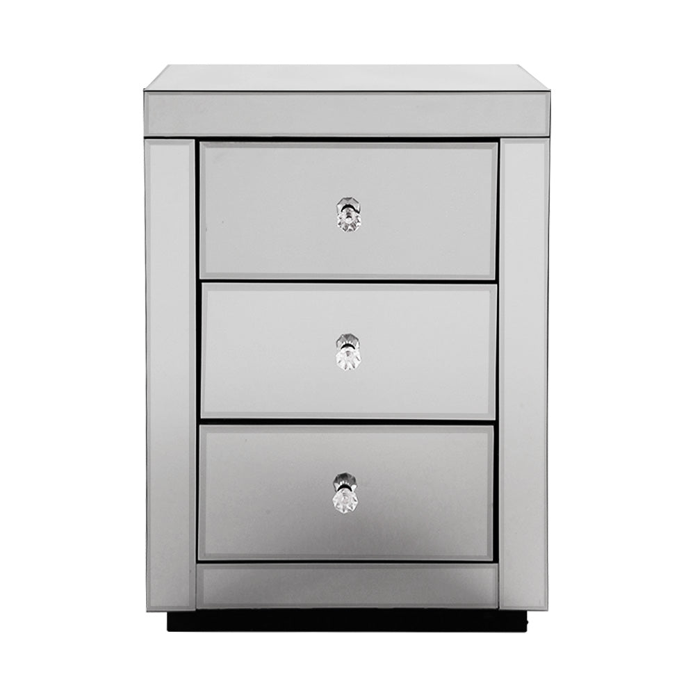 Artiss Bedside Table 3 Drawers Mirrored - PRESIA Grey-2