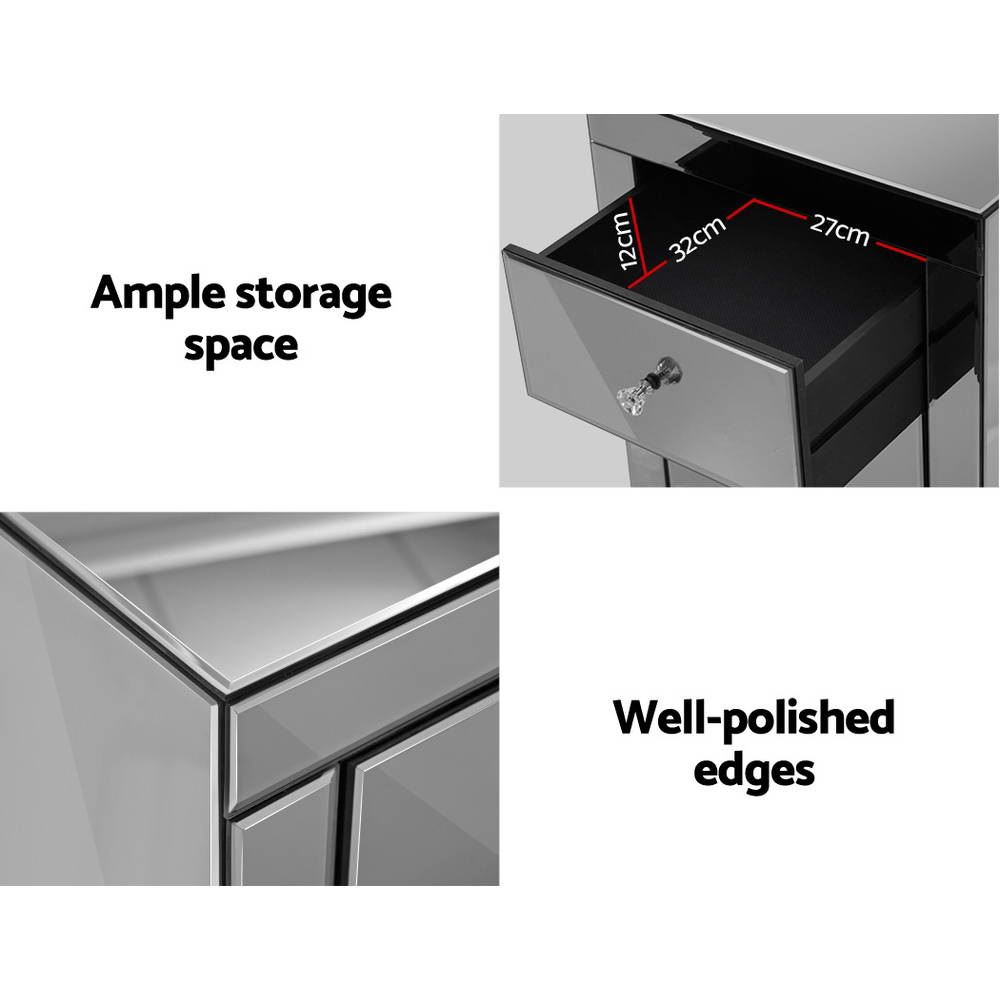 Artiss Bedside Table 3 Drawers Mirrored - PRESIA Grey-4