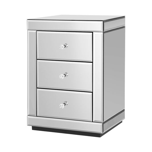 Artiss Bedside Table 3 Drawers Mirrored - PRESIA Silver-0