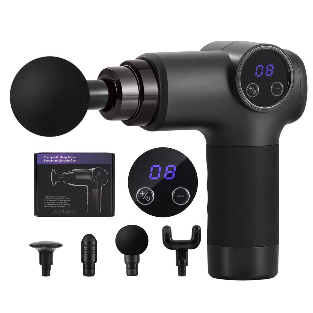 Everfit Massage Gun 8 Speed 4 Heads Vibration Muscle Massager Chargeable Black-0