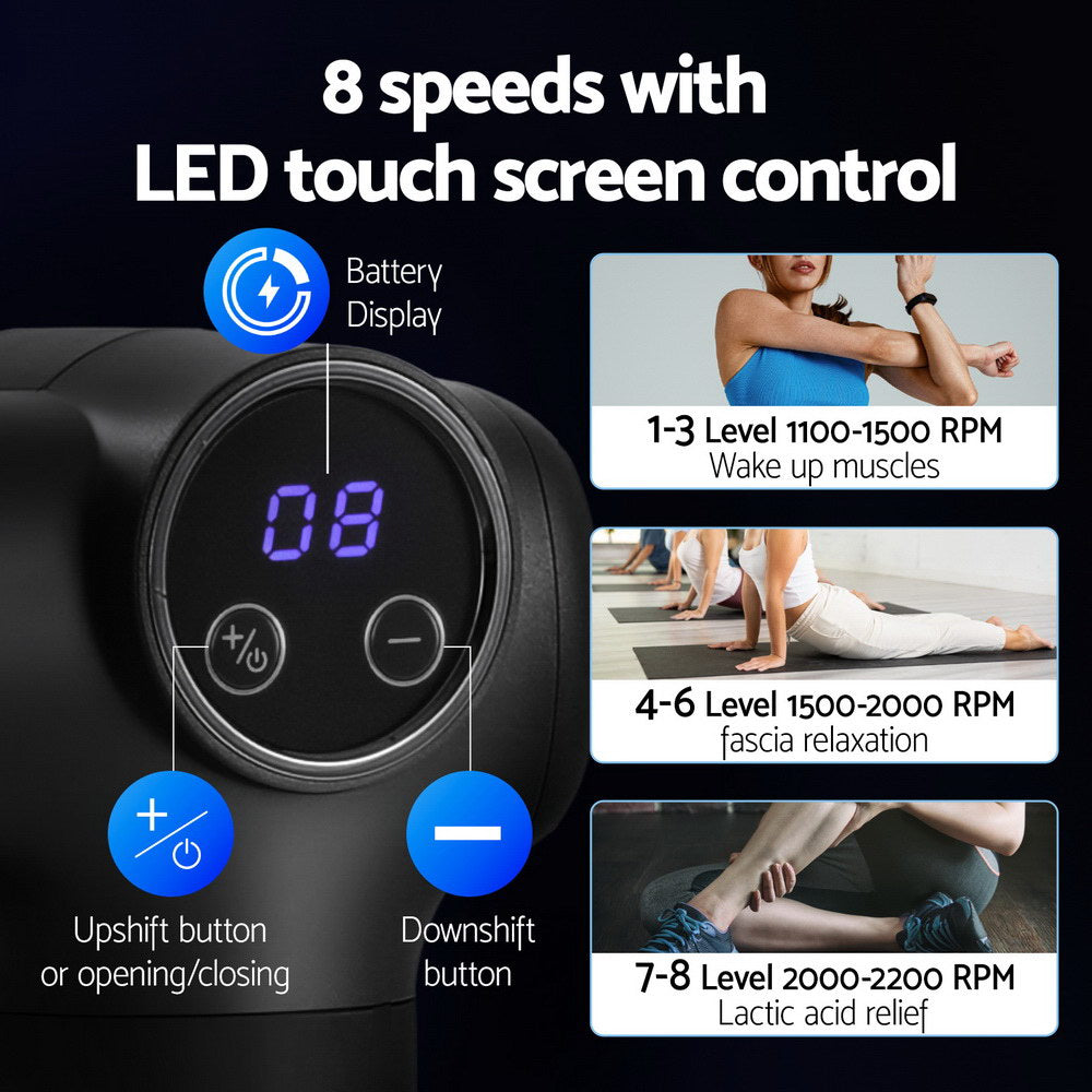 Everfit Massage Gun 8 Speed 4 Heads Vibration Muscle Massager Chargeable Black-5